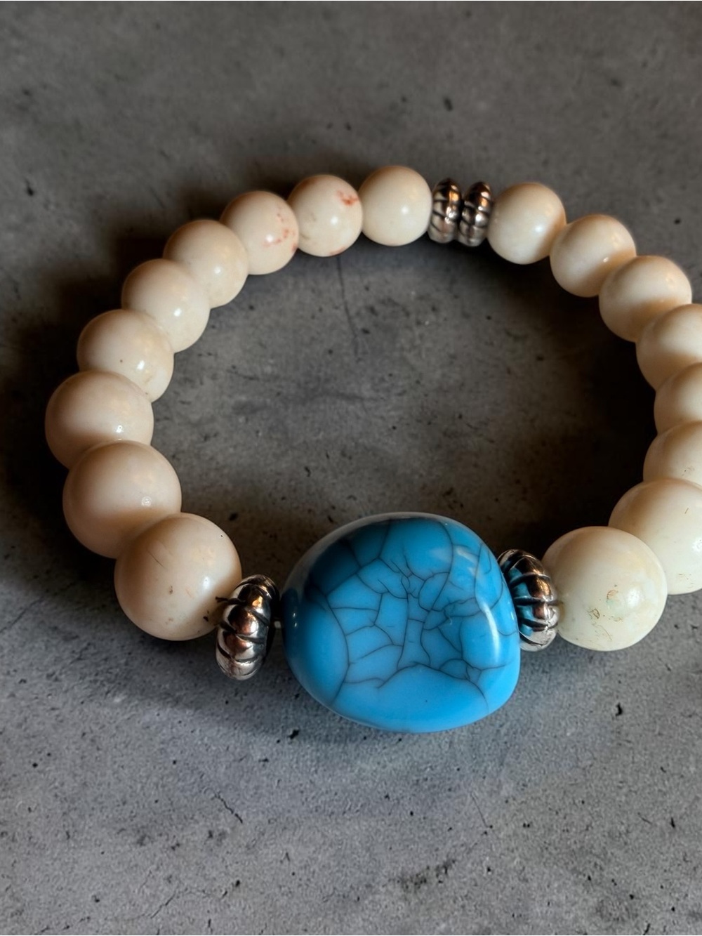 Turquoise Accent White Beaded Stretch Bracelet
